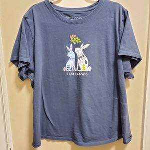 Life is good Woman's 3X Blue Bunny T shirt.